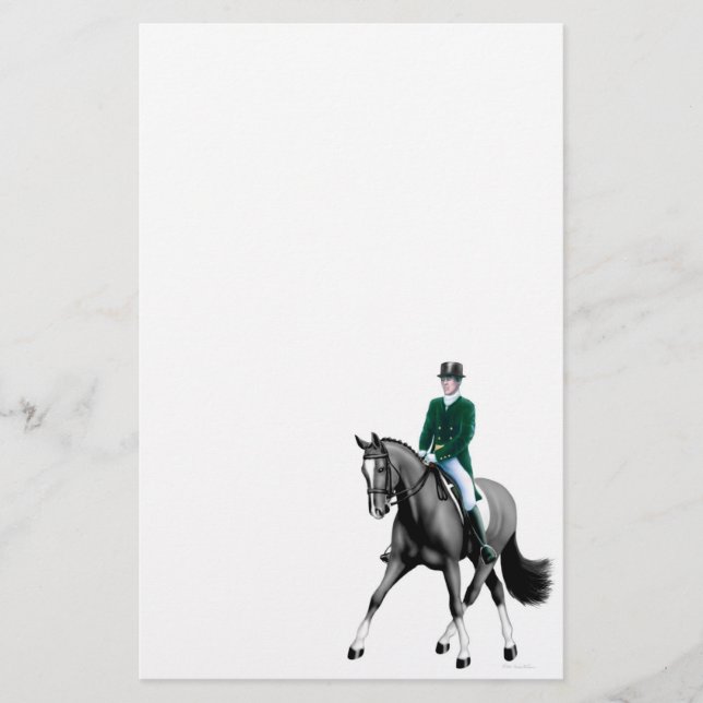Black Dressage Horse Stationery (Front)