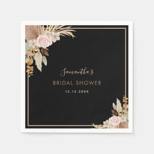 Black Dried Palm Leaf Pampas Grass Bridal Shower  Napkin