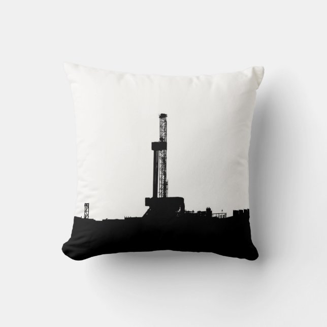 Black Drilling Rig Site Silhouette Throw Pillow (Front)