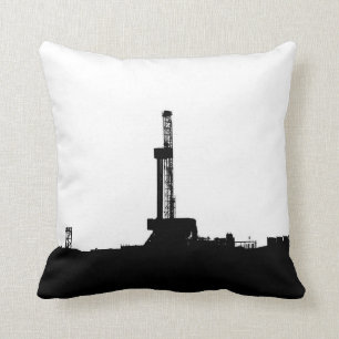 Black Drilling Rig Site Silhouette Throw Pillow