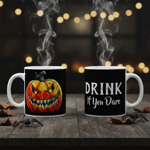 Black Drink if you dare Halloween Smiling Pumpkin Large Coffee Mug
