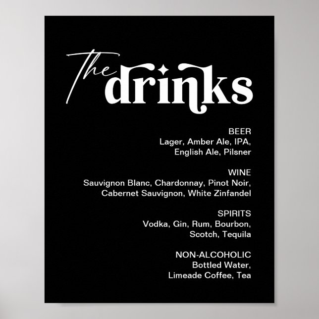 Black Drink Menu Wedding Bar Sign (Front)