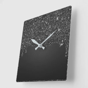Black Dripping Glitter Clock