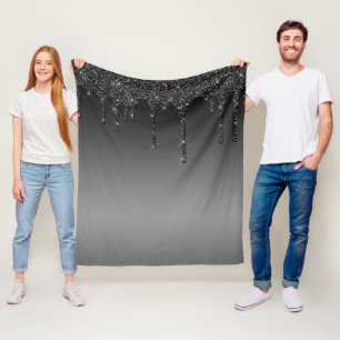 Black Dripping Glitter Fleece Blanket