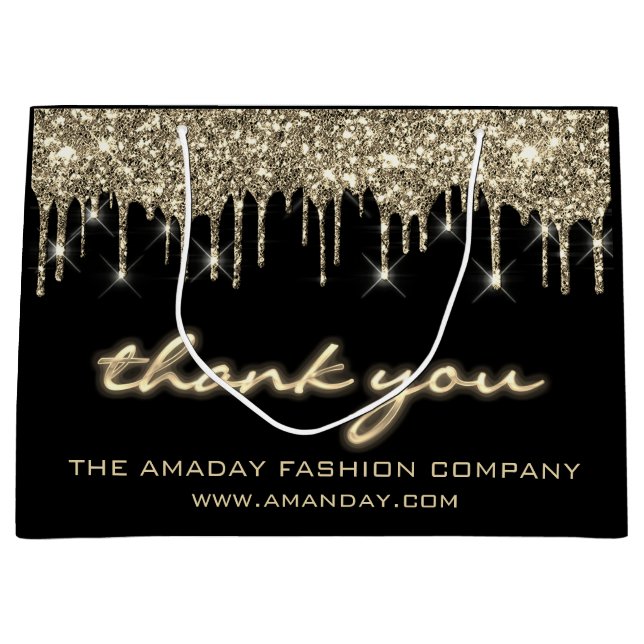 Black Drips Thank Shopping Name Boutique Shop Large Gift Bag (Front)