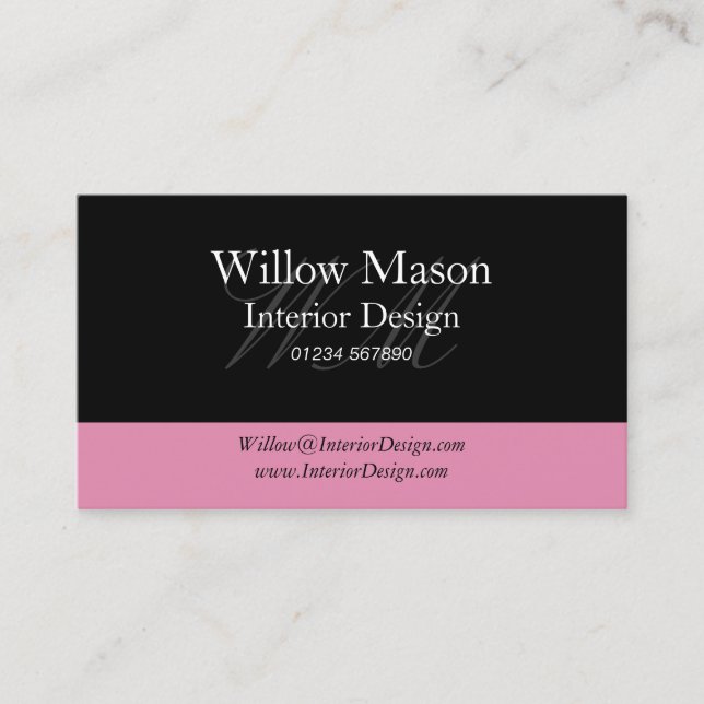 Black & Dusty Pink Professional Business Card (Front)