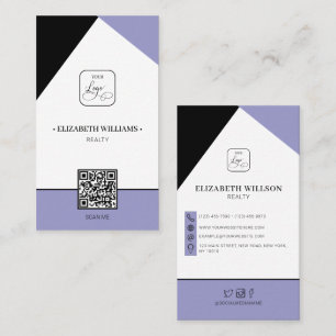 Black Dusty Purple Custom Business Logo & QR Code Card