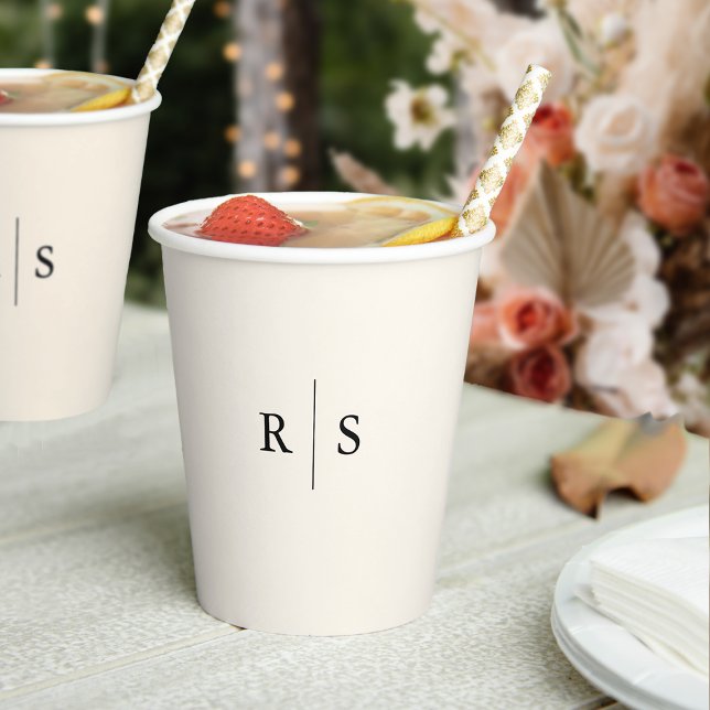 Black & Ecru Editable Colour Monogram Wedding Paper Cups (Creator Uploaded)