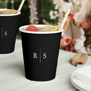 Black & Ecru Editable Colour Monogram Wedding Paper Cups