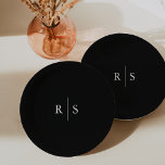 Black & Ecru Editable Colour Monogram Wedding Paper Plate<br><div class="desc">Serve your wedding guests in elegant style with these monogram plates in rich black with your initials in traditional serif ivory ecru lettering. Easily change colours to match your invitations by clicking "customize" and selecting your desired background and text colours.</div>