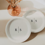 Black & Ecru Editable Colour Monogram Wedding Paper Plate<br><div class="desc">Serve your wedding guests in elegant style with these monogram plates in warm ivory ecru with your initials in rich black traditional serif lettering. Easily change colours to match your invitations by clicking "customize" and selecting your desired background and text colours.</div>