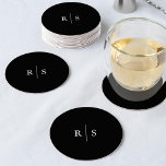 Black & Ecru Editable Colour Monogram Wedding Round Paper Coaster<br><div class="desc">Finish your wedding cocktail hour decor in elegant style with these monogram coasters in rich black with your initials in traditional serif ivory ecru lettering. Easily change colours to match your invitations by clicking "customize" and selecting your desired background and text colours.</div>
