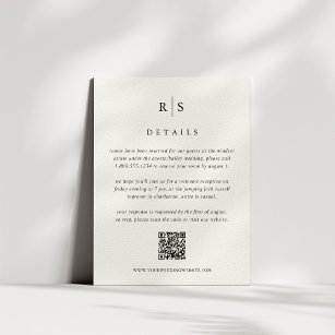 Black & Ecru Monogram Wedding QR Code Enclosure Card