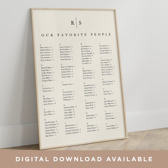 Black & Ecru Monogram Wedding Seating Chart (Creator Uploaded)