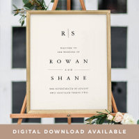 Black & Ecru Monogram Wedding Welcome Sign