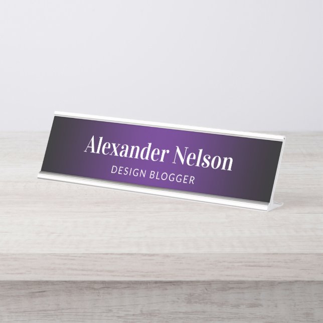 Black Edge Royal Purple Gradient Desk Name Plate (Front)