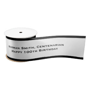 Black Edge - Your Text Repeated - Black/White Satin Ribbon