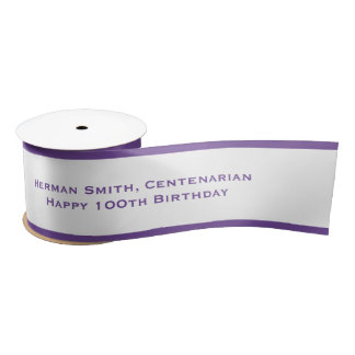 Black Edge - Your Text Repeated - Purple/White Satin Ribbon