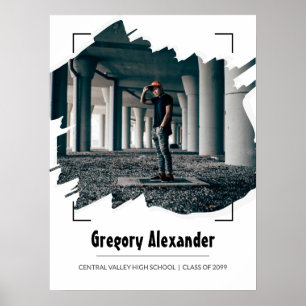 Black Edgy Abstract Brushstroke Photo Graduation Poster