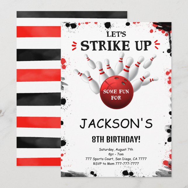 Black Editable Bowling Invitation (Front/Back)