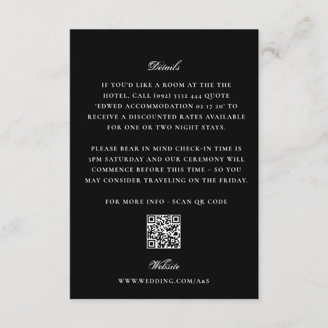 Black EDITABLE QR CODE Classic Elegant Wedding Enclosure Card (Front)