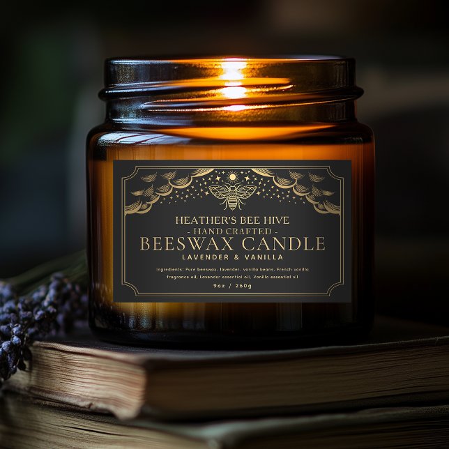 Black Editable Witchy Tarot Honeybee Candle Label (Creator Uploaded)