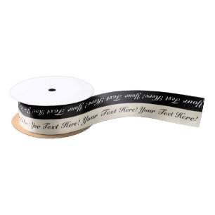 Black & Eggshell Stripe Personalized Text Ribbon Satin Ribbon