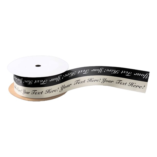 Black & Eggshell Stripe Personalized Text Ribbon Satin Ribbon (Spool)