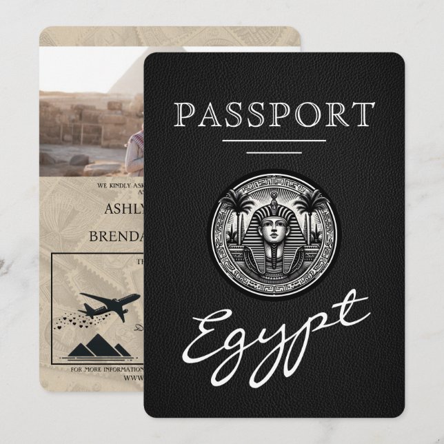 Black Egypt Passport Wedding Invitation (Front/Back)