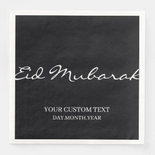 Black Eid Mubarak English Custom Napkin