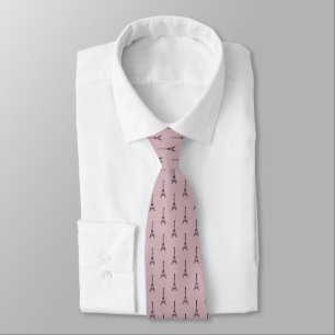 Black Eiffel tower pattern on dusty pink Tie
