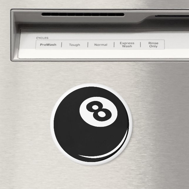 Black eight ball fridge magnet for pool player (In Situ (Dishwasher))