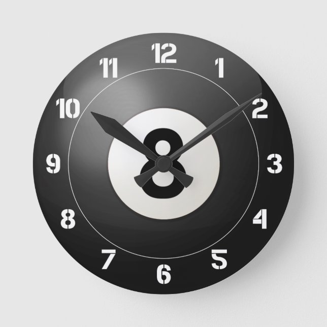 Black Eight Ball Round Clock (Front)