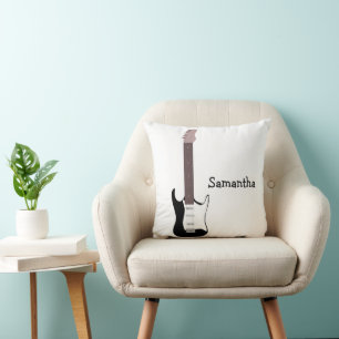 Black Electric Guitar Design Personalised Throw Pillow