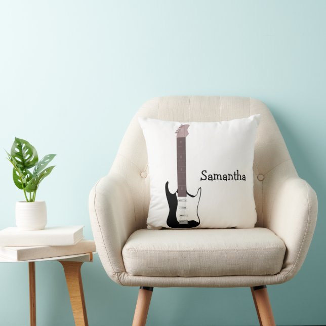 Black Electric Guitar Design Personalised Throw Pillow (Chair)