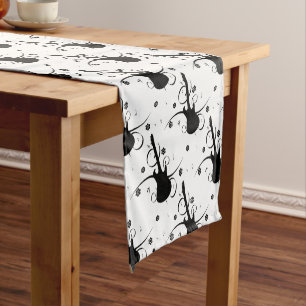 Black Electric Guitar with Floral Pattern Short Table Runner