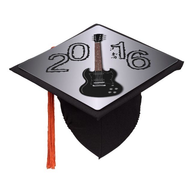 Black Electric Guitar Year of Graduation Graduation Cap Topper (Angled)
