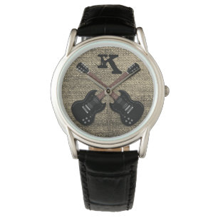 Black Electric Guitars Single Initial His Watch