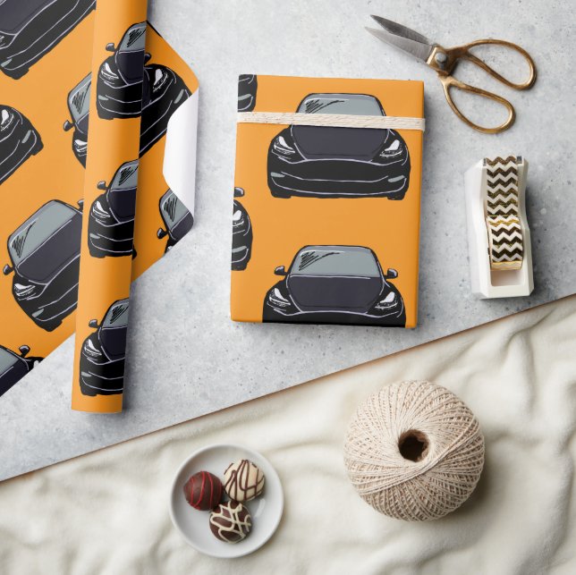 Black Electric Vehicle SUV Car Orange Background Wrapping Paper (Crafts)