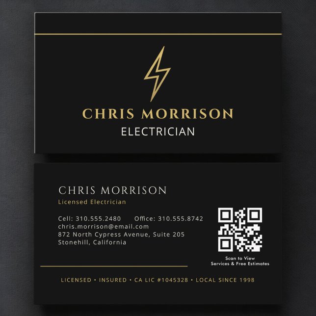 Black Electrician Professional QR Code Business Card (Creator Uploaded)