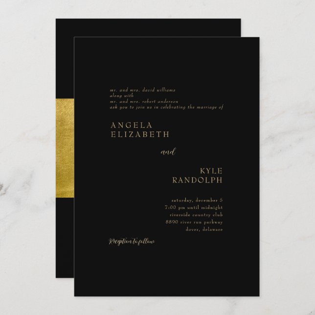 Black Elegance in Motion Wedding Invitation (Front/Back)