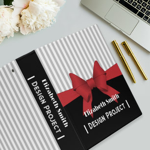 Black Elegance with Red Ribbon and Stripe Binder