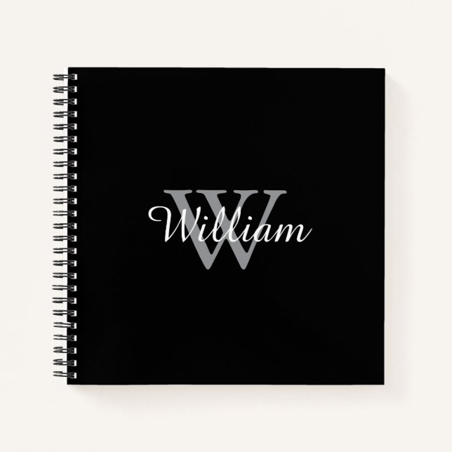 Black Elegant and Simple Personalized Monogram Notebook (Front)