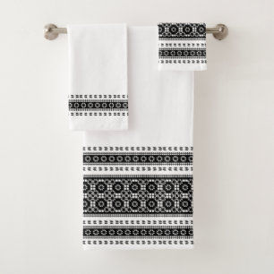Black Elegant Border Geometric Pattern Modern  Bath Towel Set