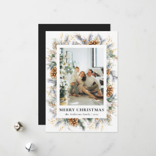 Black Elegant Botanical Contemporary Christmas Holiday Card