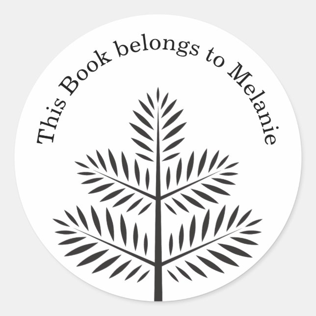 Black Elegant Botanical Tropical Branch Bookplate Classic Round Sticker (Front)