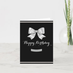Black elegant bow pearl Happy Birthday  Holiday Card
