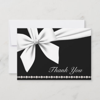 Black Elegant Bow & Pearls Fancy Thank You Card