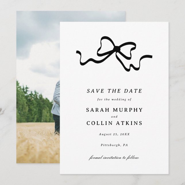 Black Elegant Bow Save the Date Invitation (Front/Back)