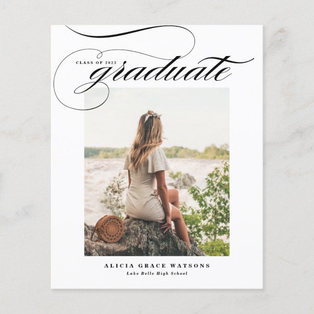 Black Elegant Calligraphy Graduation Invitation (Front)